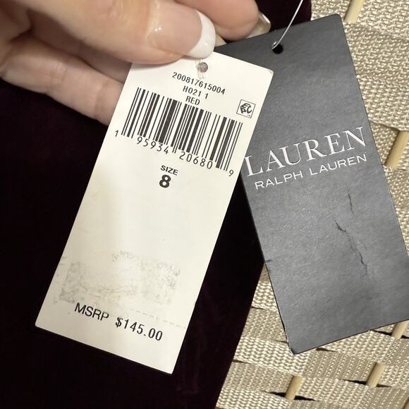 LRL Ralph Lauren Stretch Velvet Pants Women Size 8 Deep Wine Festive Holiday NEW - Picture 8 of 12